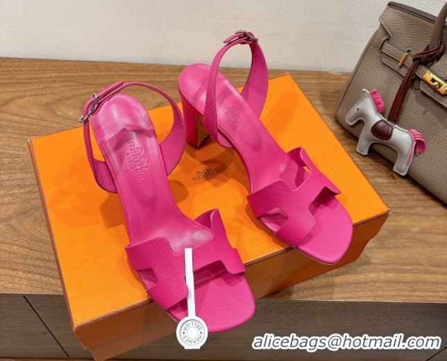 Trendy Design Hermes Eremite Heel Sandals 8cm in Grained Leather Dark Pink H02275 0820141