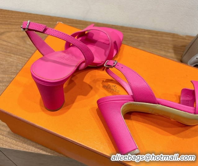 Trendy Design Hermes Eremite Heel Sandals 8cm in Grained Leather Dark Pink H02275 0820141