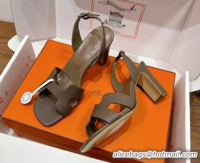 Custom Hermes Eremite Heel Sandals 8cm in Grained Leather Elephant H02275 0820142