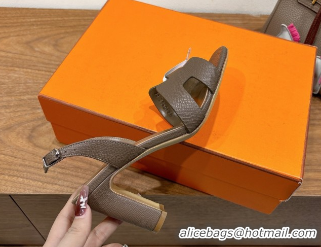 Custom Hermes Eremite Heel Sandals 8cm in Grained Leather Elephant H02275 0820142