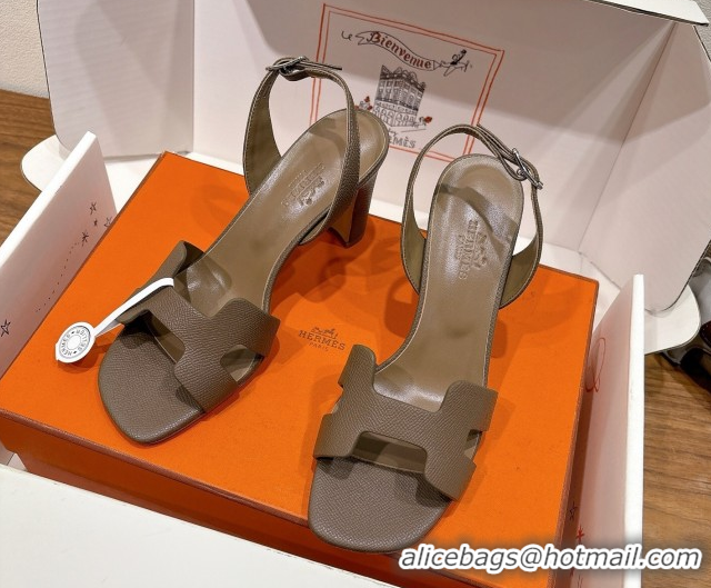 Custom Hermes Eremite Heel Sandals 8cm in Grained Leather Elephant H02275 0820142