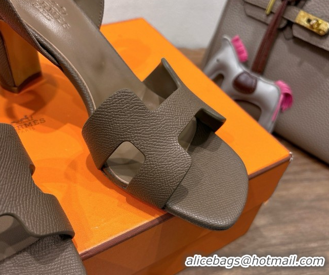Custom Hermes Eremite Heel Sandals 8cm in Grained Leather Elephant H02275 0820142
