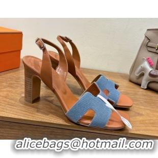 New Style Hermes Eremite Heel Sandals 8cm in Denim Light Blue 2025 H02275 0820143