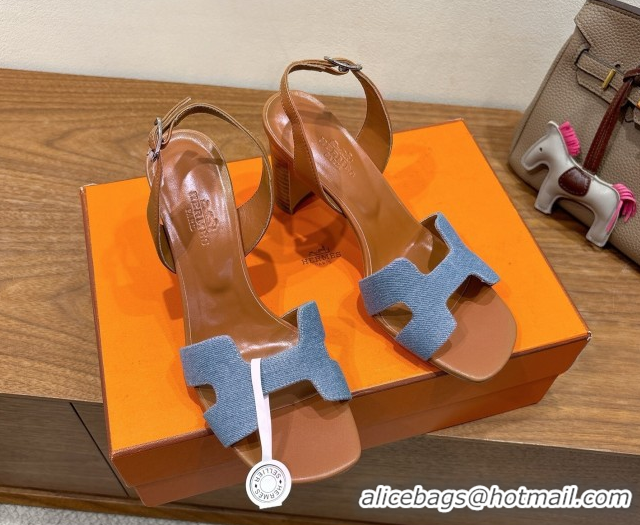 New Style Hermes Eremite Heel Sandals 8cm in Denim Light Blue 2025 H02275 0820143