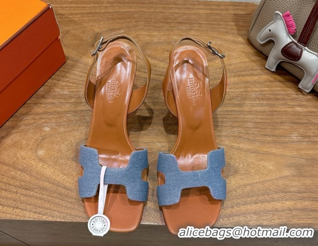 New Style Hermes Eremite Heel Sandals 8cm in Denim Light Blue 2025 H02275 0820143