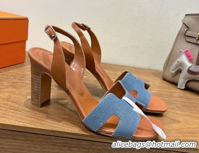 New Style Hermes Eremite Heel Sandals 8cm in Denim Light Blue 2025 H02275 0820143