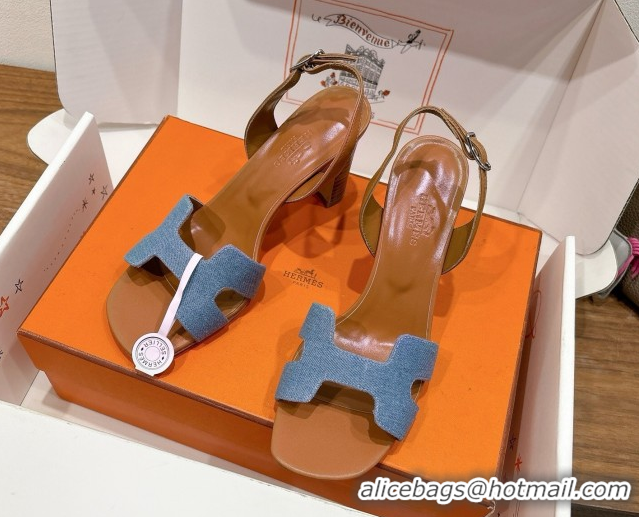 New Style Hermes Eremite Heel Sandals 8cm in Denim Light Blue 2025 H02275 0820143