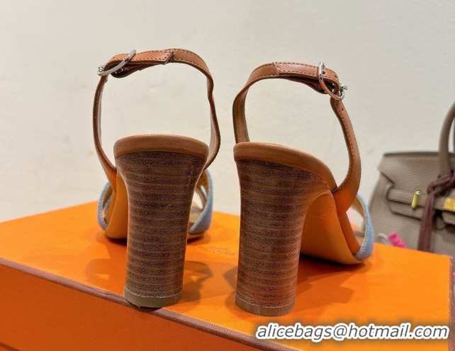 New Style Hermes Eremite Heel Sandals 8cm in Denim Light Blue 2025 H02275 0820143