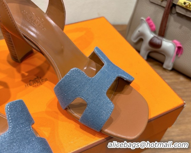 New Style Hermes Eremite Heel Sandals 8cm in Denim Light Blue 2025 H02275 0820143