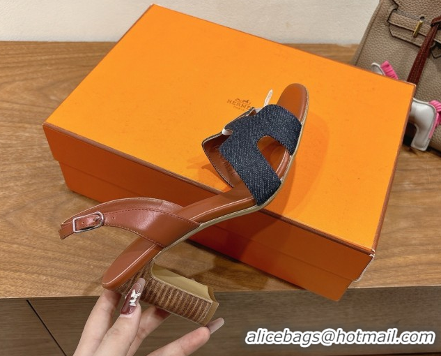 Best Luxury Hermes Eremite Heel Sandals 8cm in Denim Dark Blue H02275 0820144