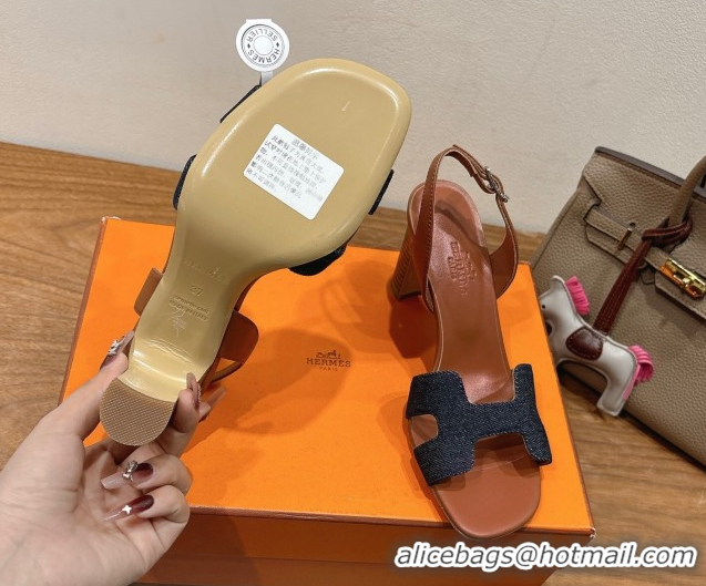 Best Luxury Hermes Eremite Heel Sandals 8cm in Denim Dark Blue H02275 0820144