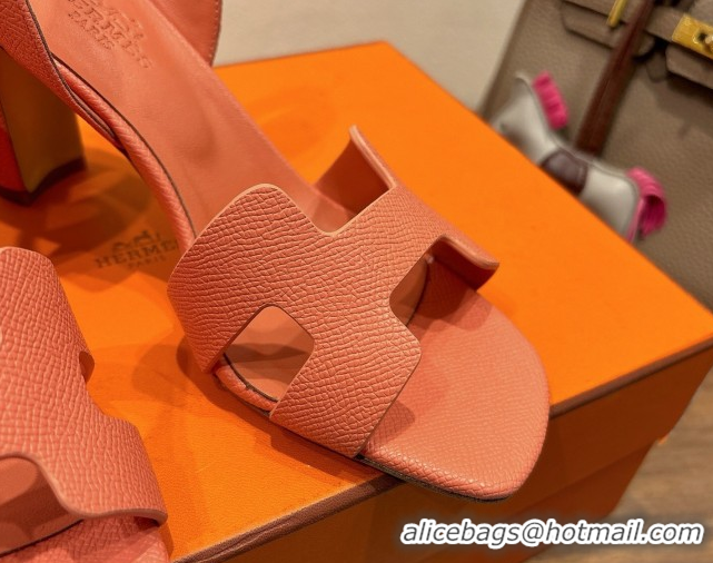 Good Product Hermes Eremite Heel Sandals 8cm in Grained Leather Light Orange H02275 0820146