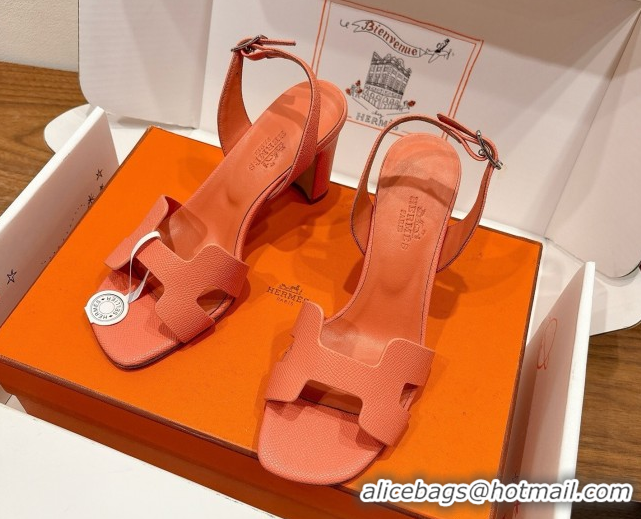Good Product Hermes Eremite Heel Sandals 8cm in Grained Leather Light Orange H02275 0820146