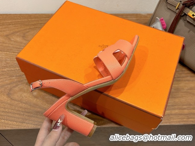 Good Product Hermes Eremite Heel Sandals 8cm in Grained Leather Light Orange H02275 0820146