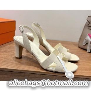 Feminine Hermes Eremite Heel Sandals 8cm in Grained Leather Ivory H02275 0820145