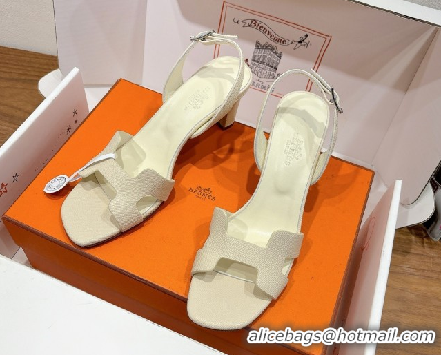 Feminine Hermes Eremite Heel Sandals 8cm in Grained Leather Ivory H02275 0820145