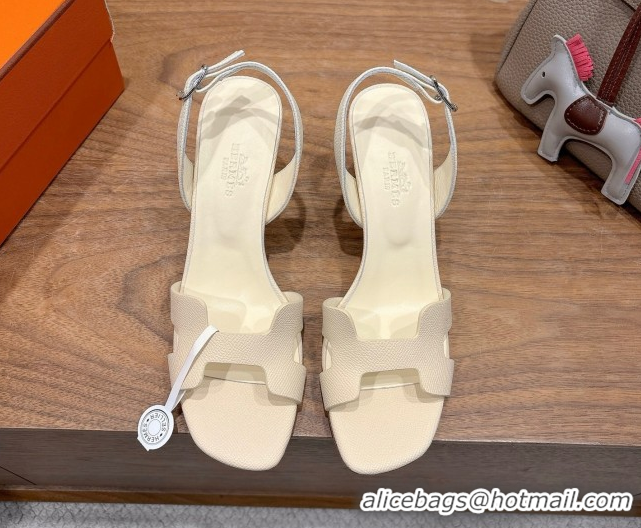 Feminine Hermes Eremite Heel Sandals 8cm in Grained Leather Ivory H02275 0820145