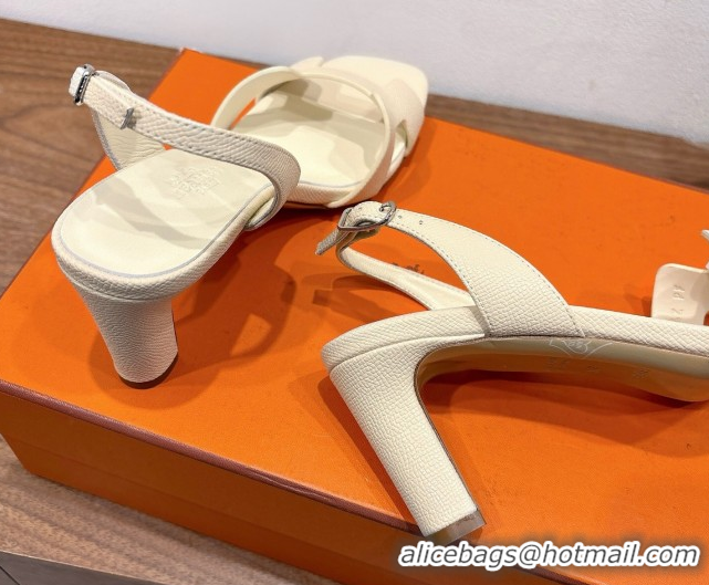 Feminine Hermes Eremite Heel Sandals 8cm in Grained Leather Ivory H02275 0820145