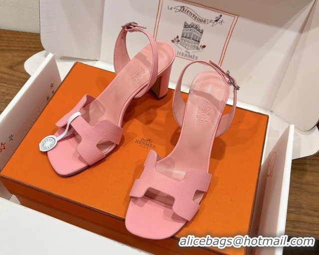 Best Price Hermes Eremite Heel Sandals 8cm in Grained Leather Light Pink H02275 0820147