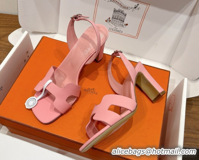 Best Price Hermes Eremite Heel Sandals 8cm in Grained Leather Light Pink H02275 0820147