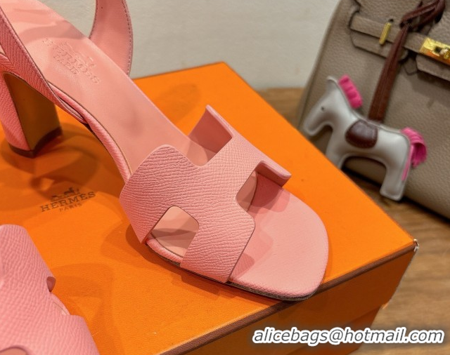 Best Price Hermes Eremite Heel Sandals 8cm in Grained Leather Light Pink H02275 0820147