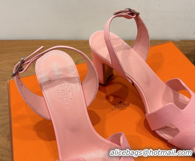 Best Price Hermes Eremite Heel Sandals 8cm in Grained Leather Light Pink H02275 0820147