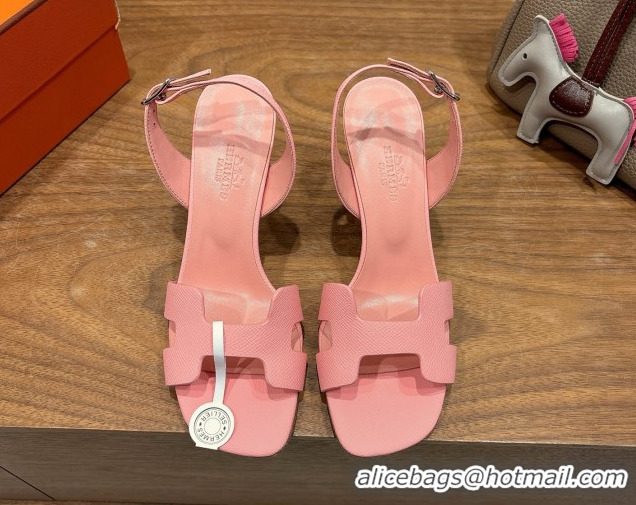 Best Price Hermes Eremite Heel Sandals 8cm in Grained Leather Light Pink H02275 0820147