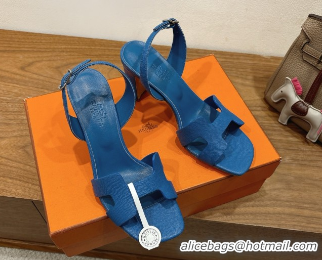 Perfect Hermes Eremite Heel Sandals 8cm in Grained Leather Navy Blue H02275 0820148