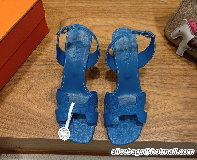 Perfect Hermes Eremite Heel Sandals 8cm in Grained Leather Navy Blue H02275 0820148
