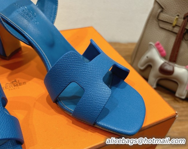 Perfect Hermes Eremite Heel Sandals 8cm in Grained Leather Navy Blue H02275 0820148