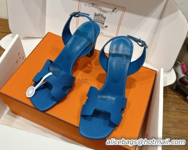 Perfect Hermes Eremite Heel Sandals 8cm in Grained Leather Navy Blue H02275 0820148