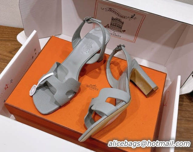 Affordable Price Hermes Eremite Heel Sandals 8cm in Grained Leather Grey3 H02275 0820151