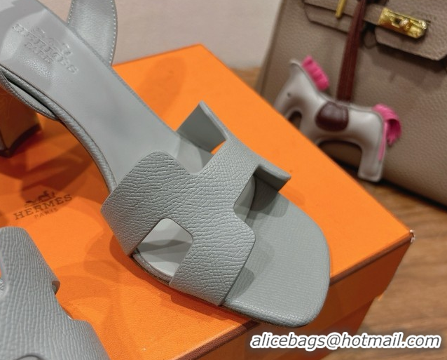 Affordable Price Hermes Eremite Heel Sandals 8cm in Grained Leather Grey3 H02275 0820151