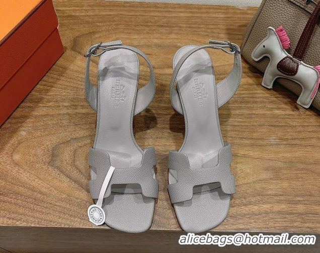Affordable Price Hermes Eremite Heel Sandals 8cm in Grained Leather Grey3 H02275 0820151