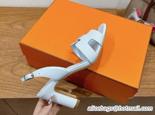 Design Cheap Hermes Eremite Heel Sandals 8cm in Grained Leather Pale Blue H02275 0820152