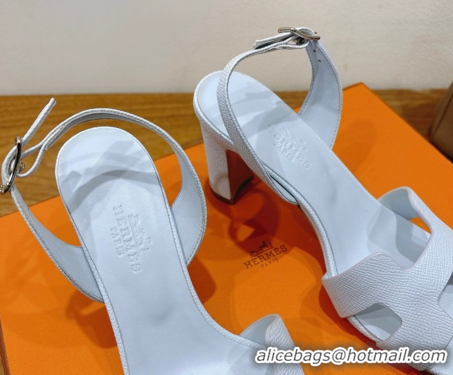Design Cheap Hermes Eremite Heel Sandals 8cm in Grained Leather Pale Blue H02275 0820152