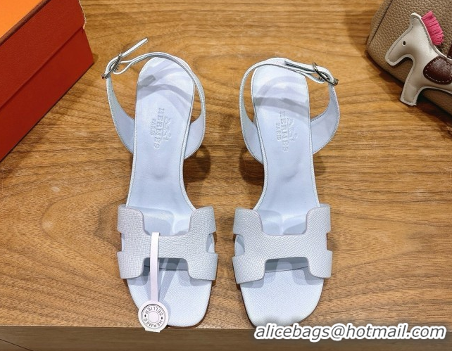 Design Cheap Hermes Eremite Heel Sandals 8cm in Grained Leather Pale Blue H02275 0820152