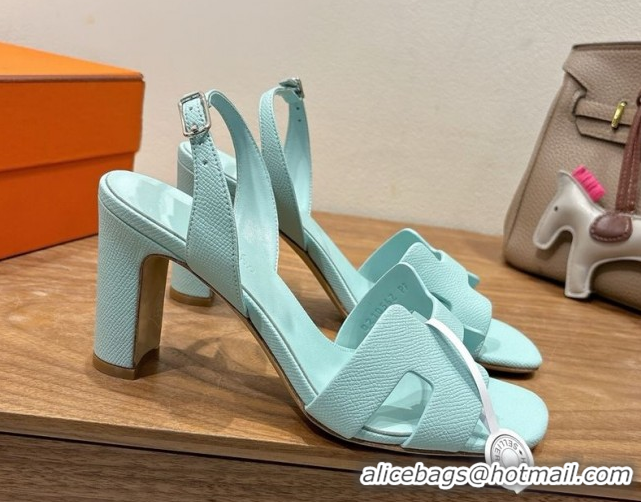 Low Price Hermes Eremite Heel Sandals 8cm in Grained Leather Pale Green H02275 0820153
