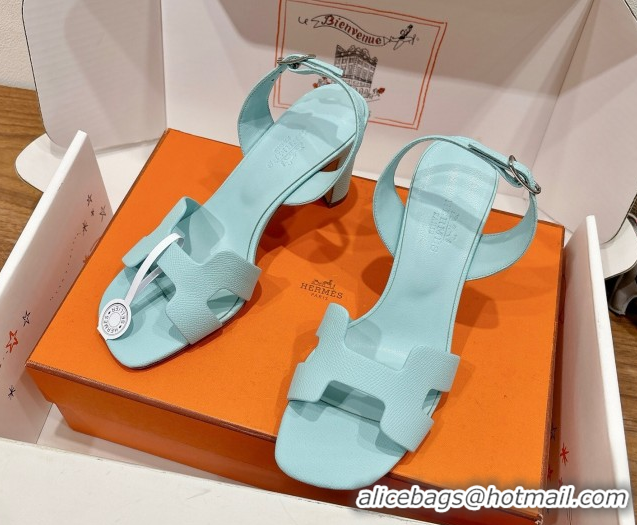 Low Price Hermes Eremite Heel Sandals 8cm in Grained Leather Pale Green H02275 0820153