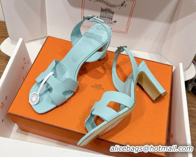 Low Price Hermes Eremite Heel Sandals 8cm in Grained Leather Pale Green H02275 0820153