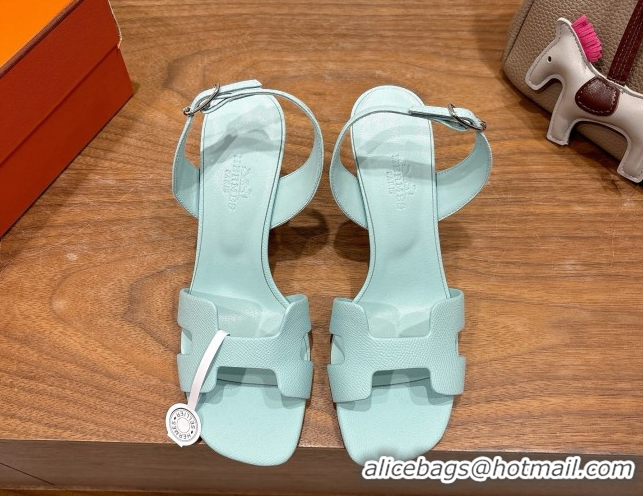 Low Price Hermes Eremite Heel Sandals 8cm in Grained Leather Pale Green H02275 0820153