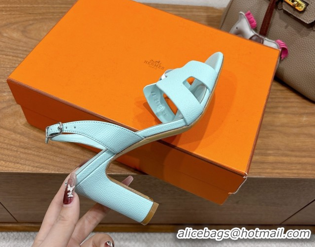 Low Price Hermes Eremite Heel Sandals 8cm in Grained Leather Pale Green H02275 0820153