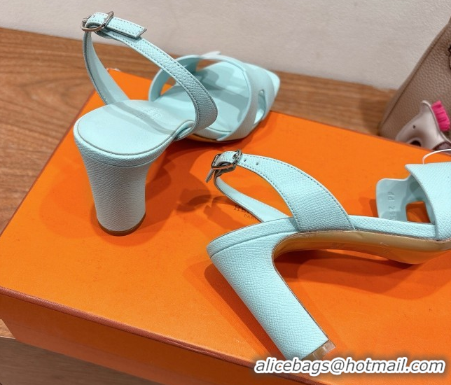 Low Price Hermes Eremite Heel Sandals 8cm in Grained Leather Pale Green H02275 0820153