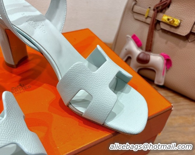 Low Price Hermes Eremite Heel Sandals 8cm in Grained Leather Pale Green H02275 0820153