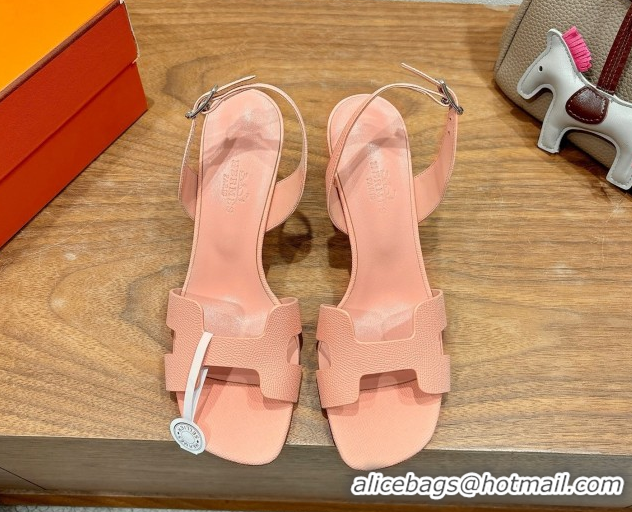 Grade Hermes Eremite Heel Sandals 8cm in Grained Leather Peach Pink H02275 0820154