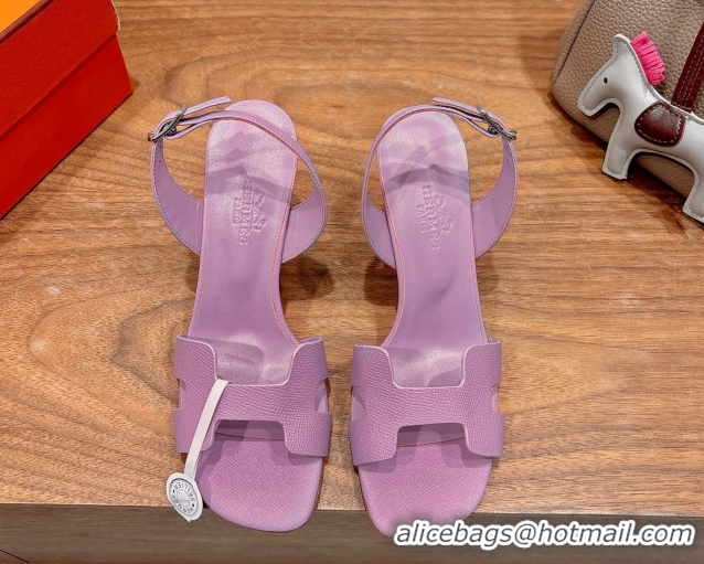 Buy Duplicate Hermes Eremite Heel Sandals 8cm in Grained Leather Purple H02275 0820156