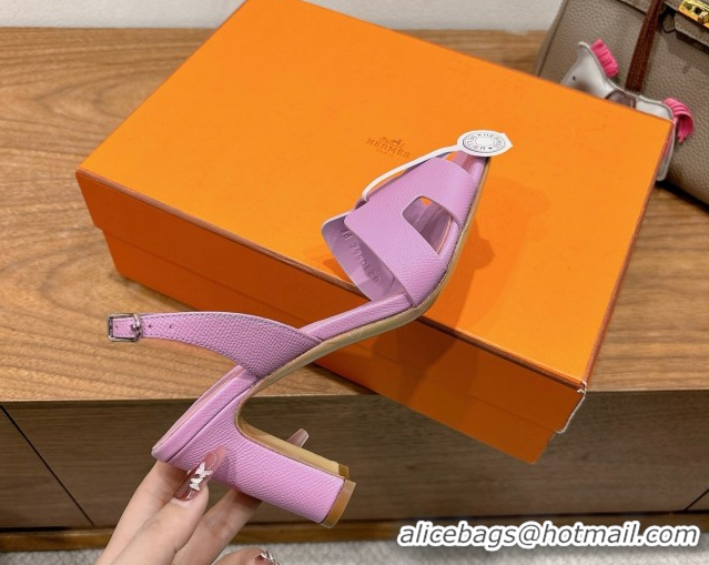 Buy Duplicate Hermes Eremite Heel Sandals 8cm in Grained Leather Purple H02275 0820156