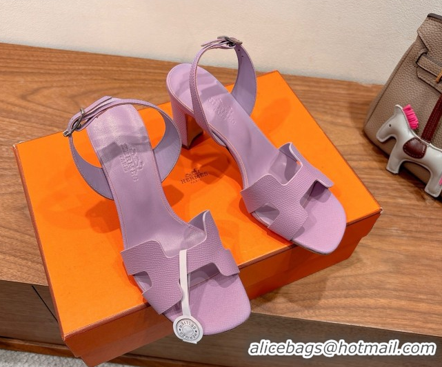 Buy Duplicate Hermes Eremite Heel Sandals 8cm in Grained Leather Purple H02275 0820156