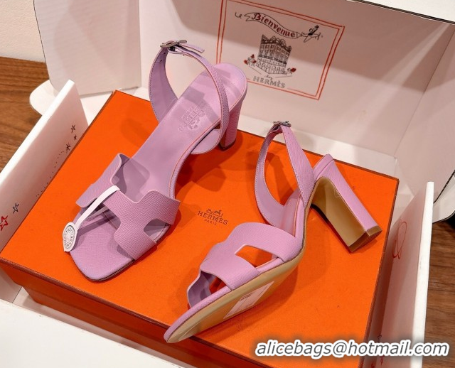 Buy Duplicate Hermes Eremite Heel Sandals 8cm in Grained Leather Purple H02275 0820156