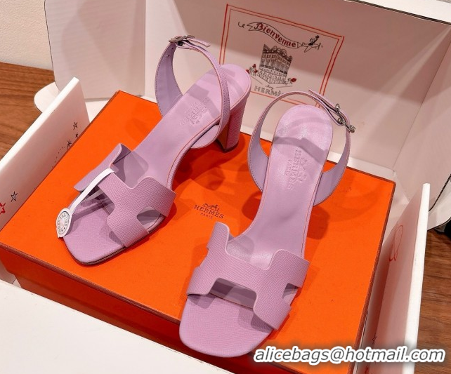 Buy Duplicate Hermes Eremite Heel Sandals 8cm in Grained Leather Purple H02275 0820156